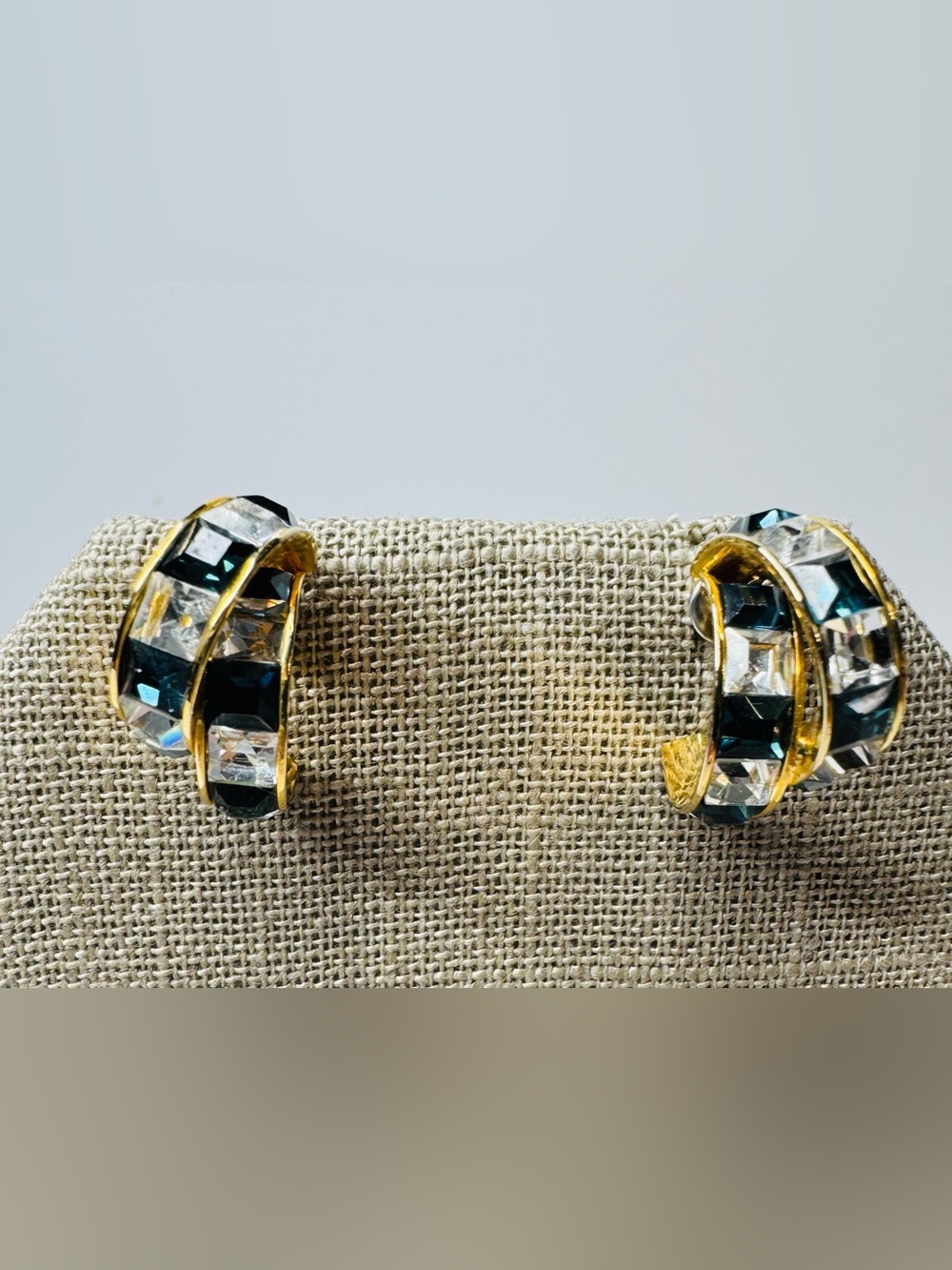 Gold-Tone Blue & Clear Crystal Double Hoop Earrings - Picture 7 of 7